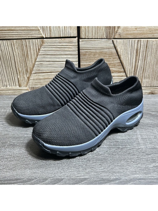 Shoes - Womens Black Casual Comfort Slip On Sneakers Walking Shoes Size 7
